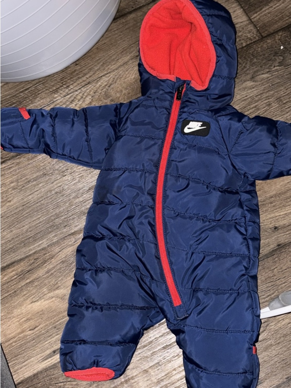 Nike Navy and Red Infant Puffer One-Piece Snowsuit